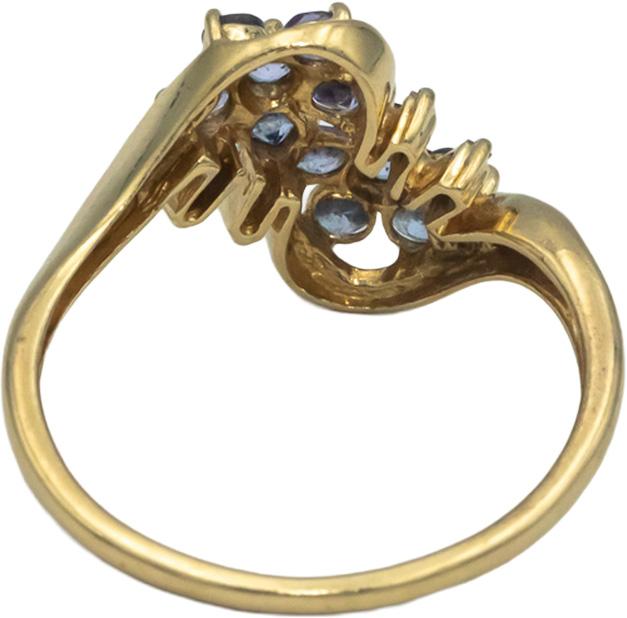 14k Yellow Gold Baguette Diamond and Round Tanzanite Cluster Ring 0.54CT Size 10