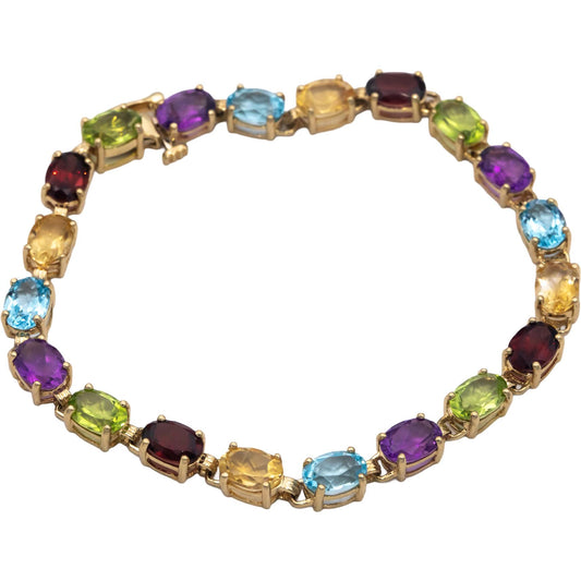 10k Yellow Gold Assorted Rainbow Gemstone Bracelet