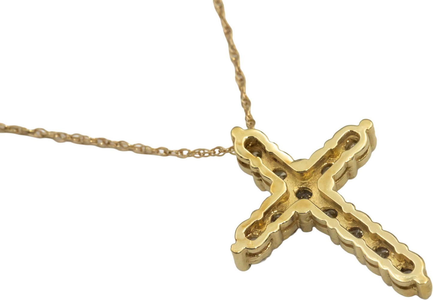 14k Yellow Gold 0.80CT Shared Prong Diamond Cross Crucifix Pendant Necklace