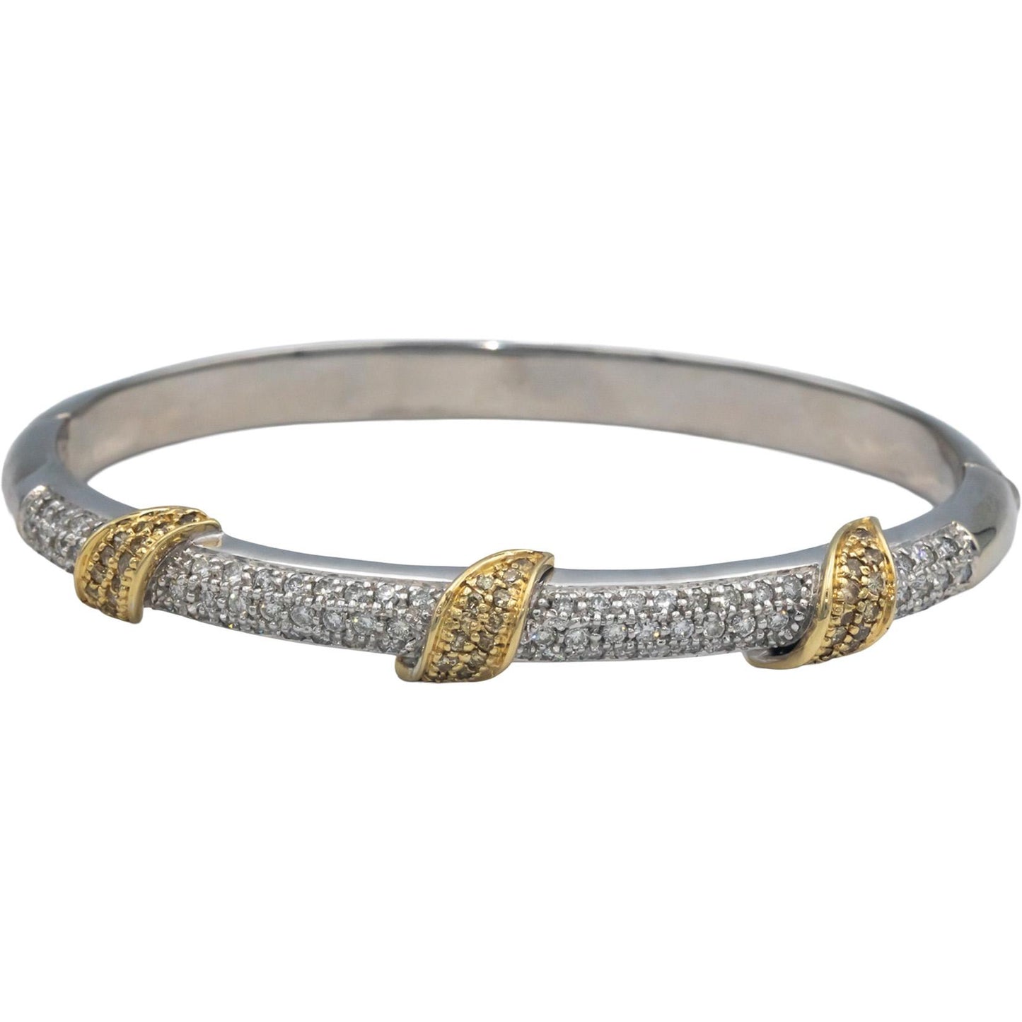 GAL Certified 14k White Yellow Gold White Yellow Diamond Bangle Bracelet 2.35CT