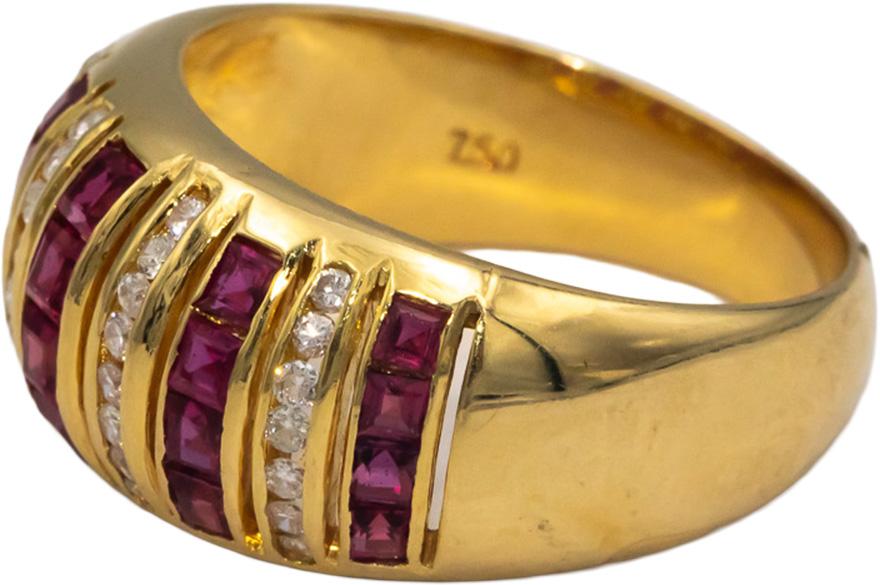 18k Yellow Gold 0.80CT Diamond and Ruby Dome Wide Band Ring Size 7.25