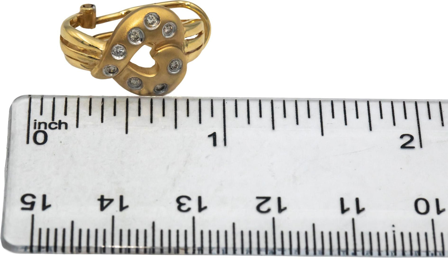 14k Yellow Gold Round Diamond Heart Curved Earrings 0.33CT