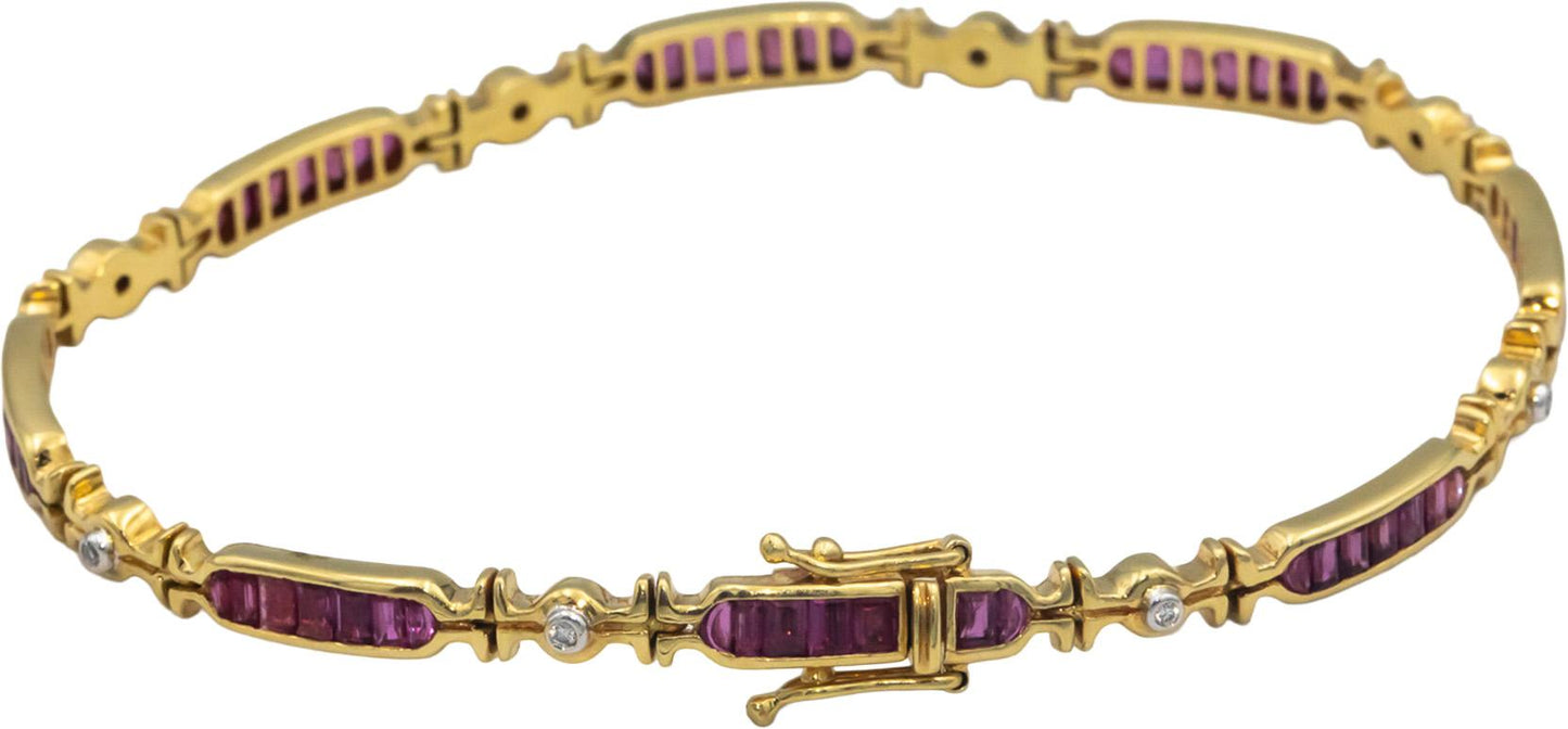 Designer 18k Yellow Gold Diamond and Ruby Fancy Link Tennis Bracelet 2.05CT