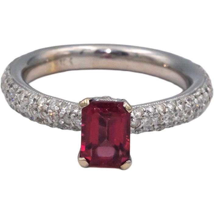 18k White Gold 1.63CT Diamond and Pink Tourmaline Ring Size 7.5