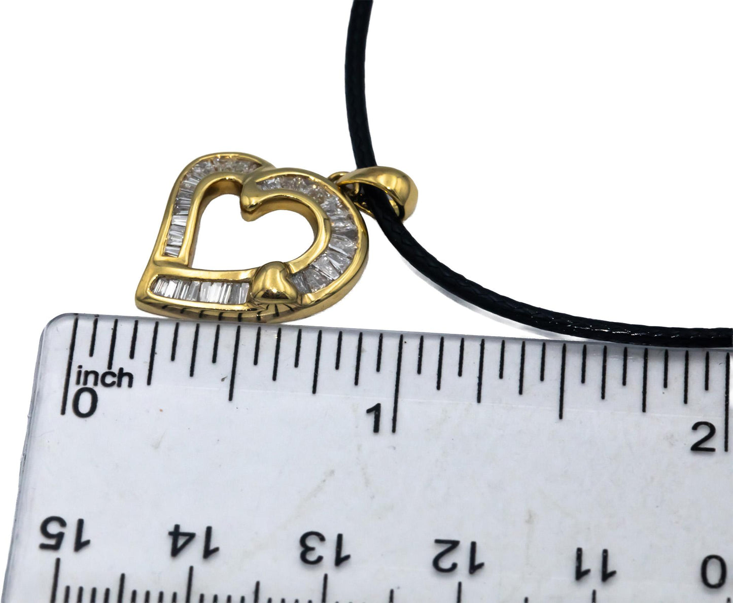 18k Yellow Gold VS Baguette Cut Channel Set Diamond Heart Pendant Necklace 1.0CT