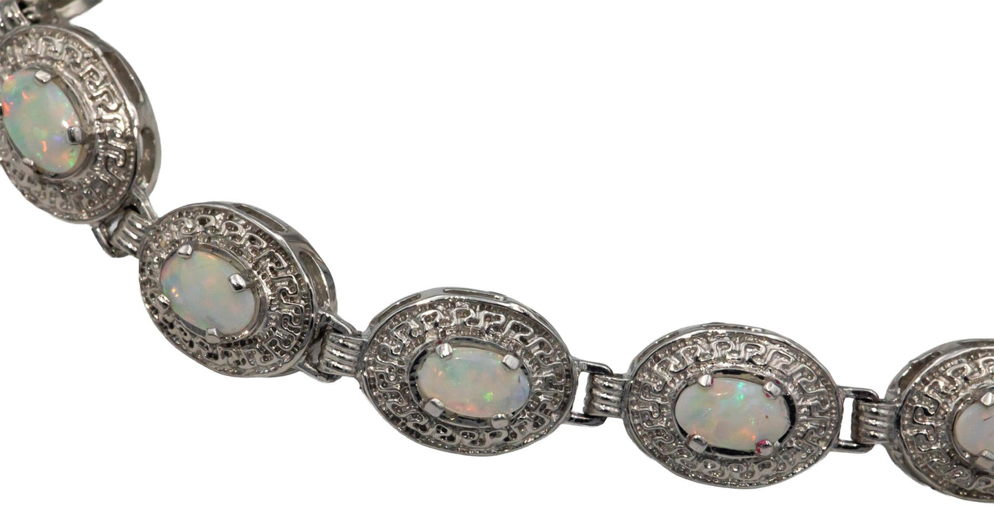 14k White Gold 3.0CT Oval Cabochon Cut Opal Chain Bracelet