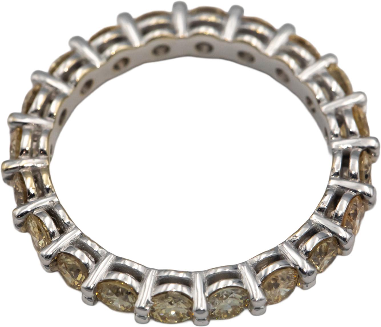 18k White Gold 2.07CT Round Cut Light Yellow Diamond Eternity Ring Size 7.25