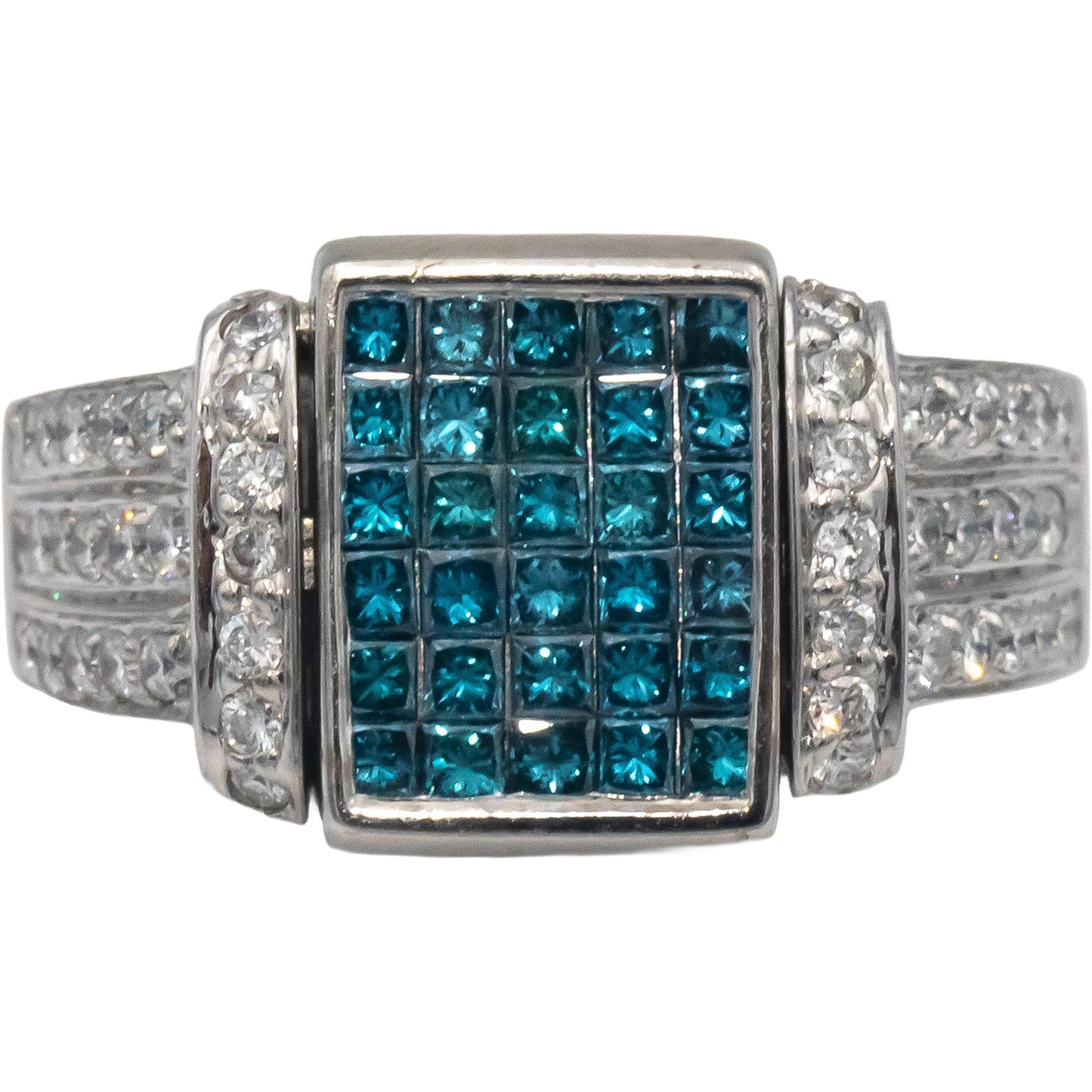 18k White Gold 1.50CT VS White and Blue Diamond Reversible Ring Size 5.75
