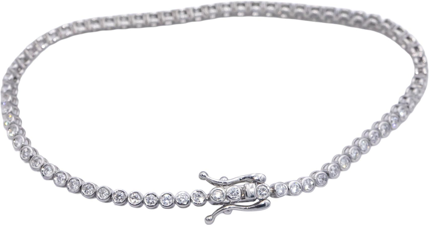 14k White Gold 1.70CT VS Round Bezel Set Diamond Tennis Bracelet