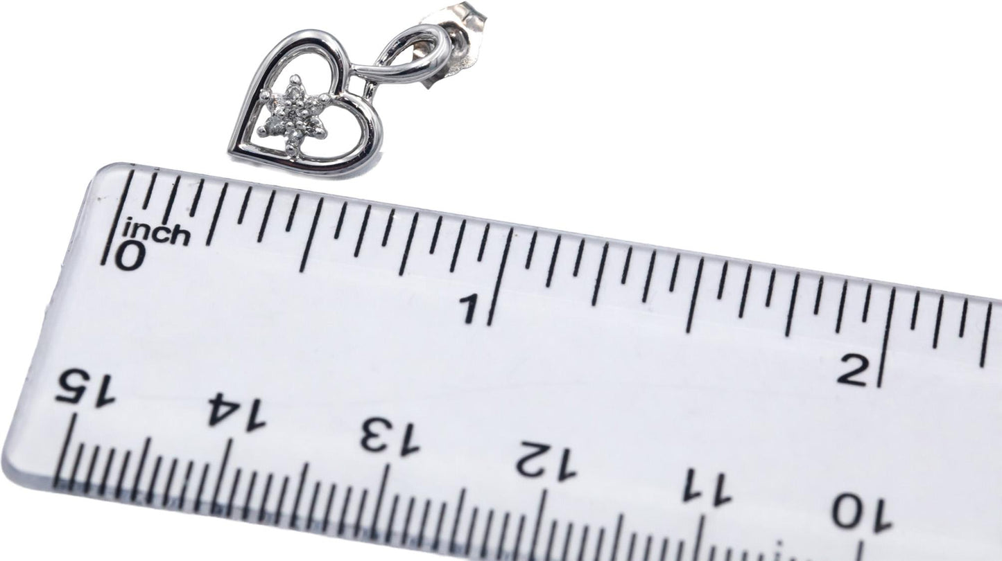 10k White Gold Jewelry Round Diamond Heart Stud Earrings 0.13CT