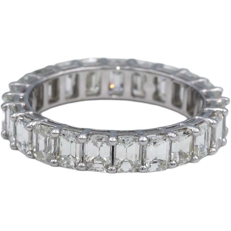 18k White Gold VS Emerald Cut Diamond Eternity Band Ring 4.25CT Size 6.5