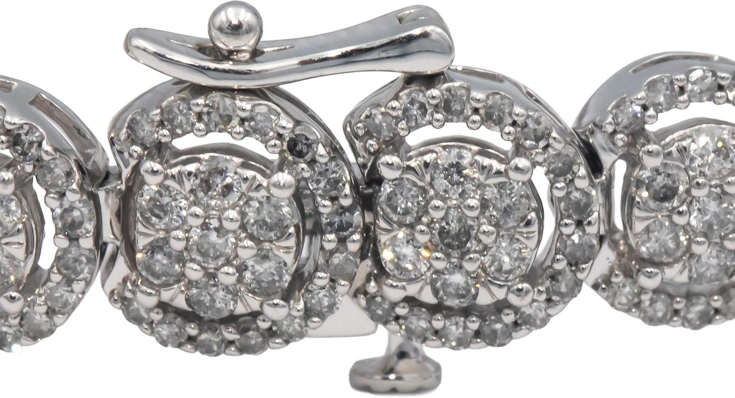 10k White Gold Jewelry 5.0CT Round Cut Diamond Cluster Fancy Link Bracelet