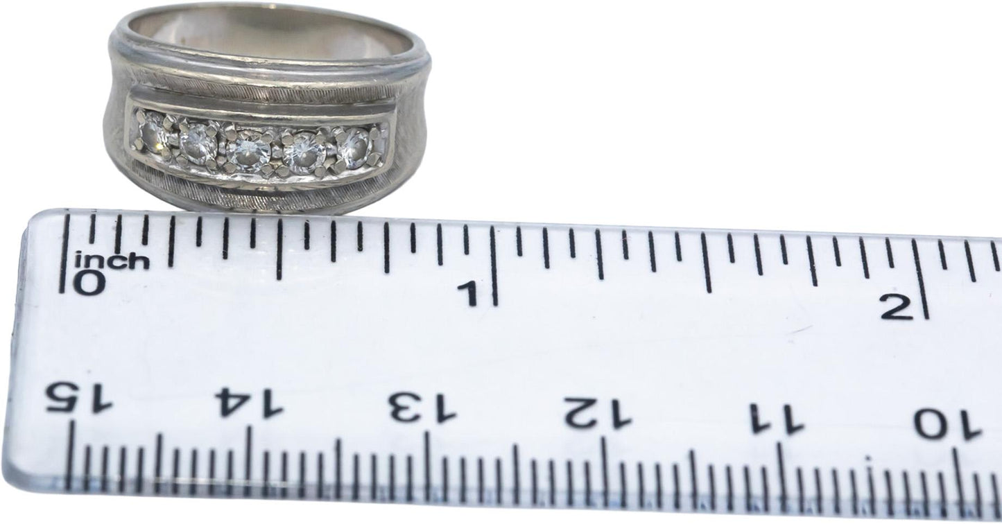 14k White Gold 0.25CT Round Cut Diamond Five Stone Band Ring Size 7