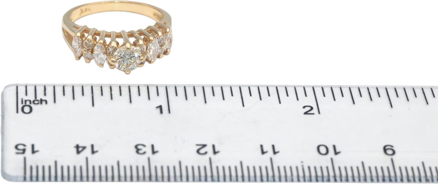 14k Gold 1.0CT VS Round and Marquise Diamond Ring w/ 0.45CT Center Size 5.25