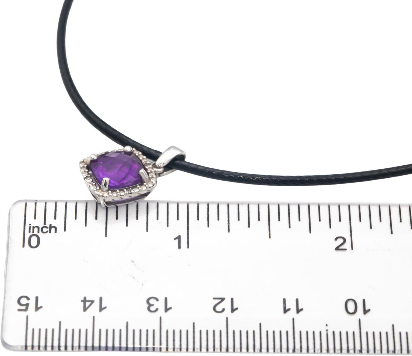 14k White Gold 1.53CT Amethyst and Diamond Halo Pendant Necklace