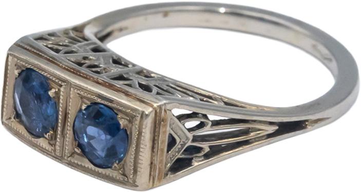 Vintage Antique 18k White Gold 0.55CT Blue Sapphire Filigree Ring Size 4