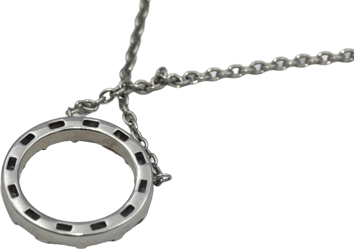18k White Gold VS Baguette Cut Bar Set Diamond Circle Pendant Necklace .25CT