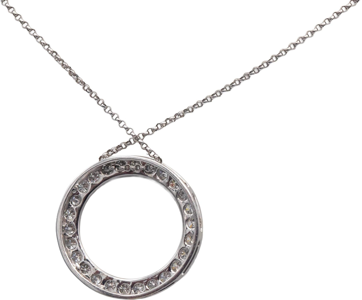 14k White Gold 1.0CT Round Cut Diamond Circle Pendant Necklace Chain