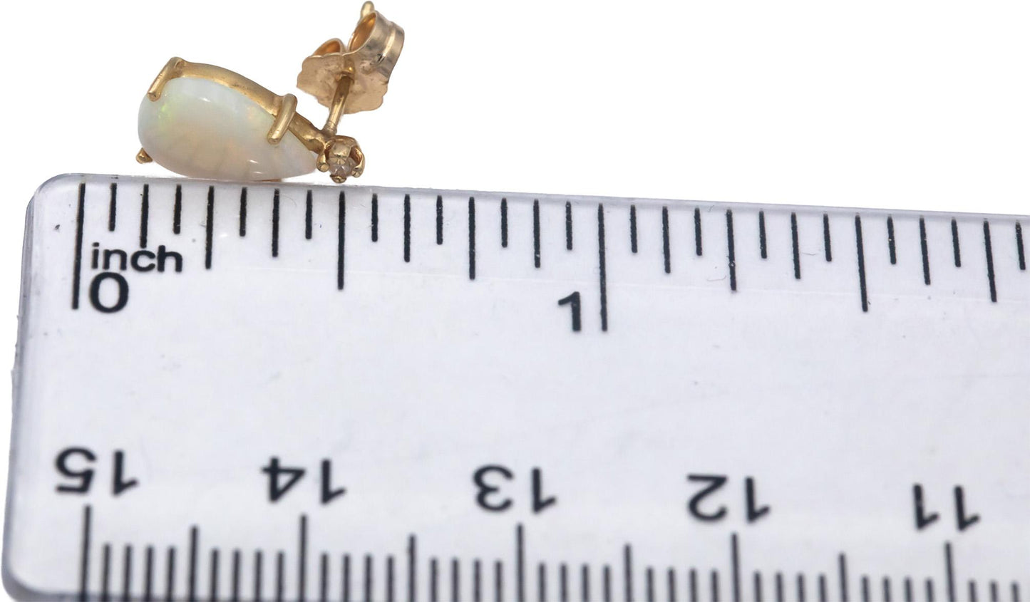 14k Yellow Gold 1.25CT Cabochon Opal Stud Earrings w/ Round Diamond Accents