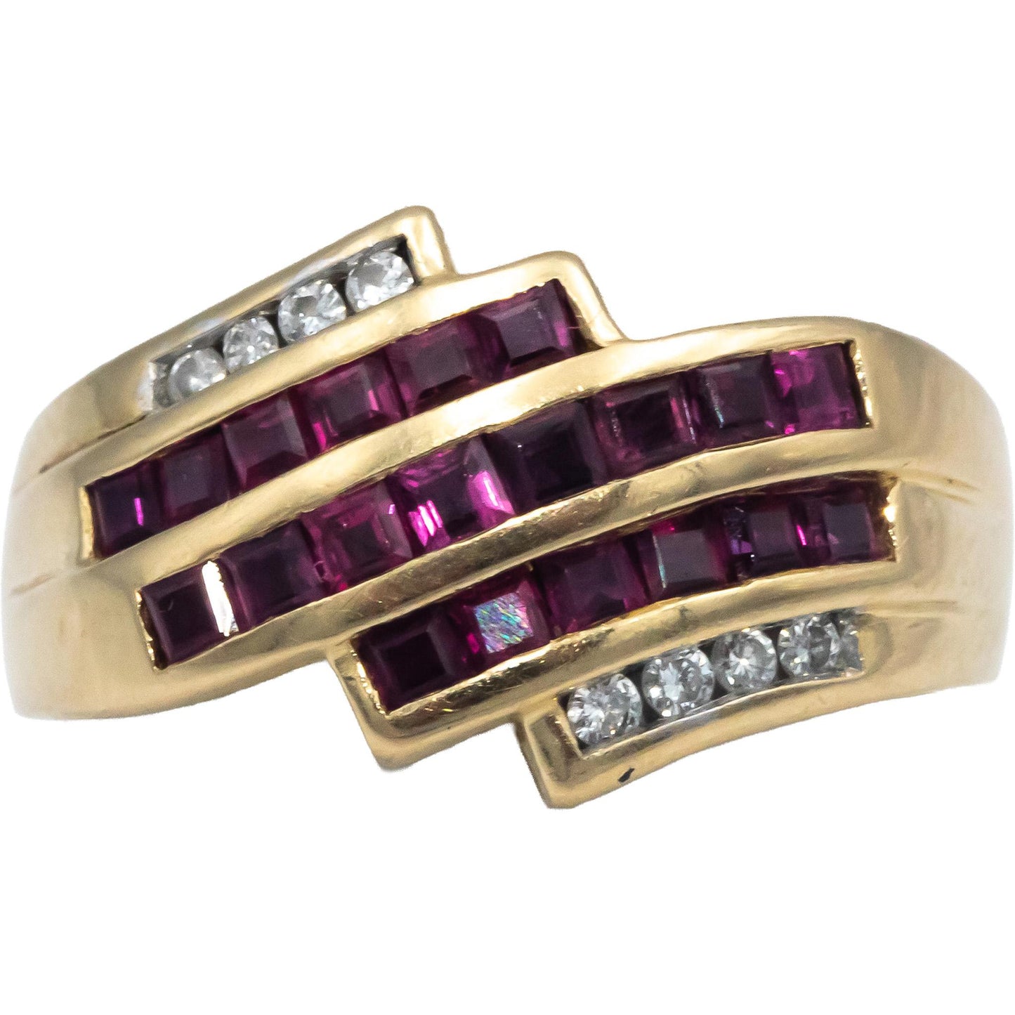 Ruby and Diamond 14k Yellow Gold Channel Set Band Ring 0.70CT Size 7