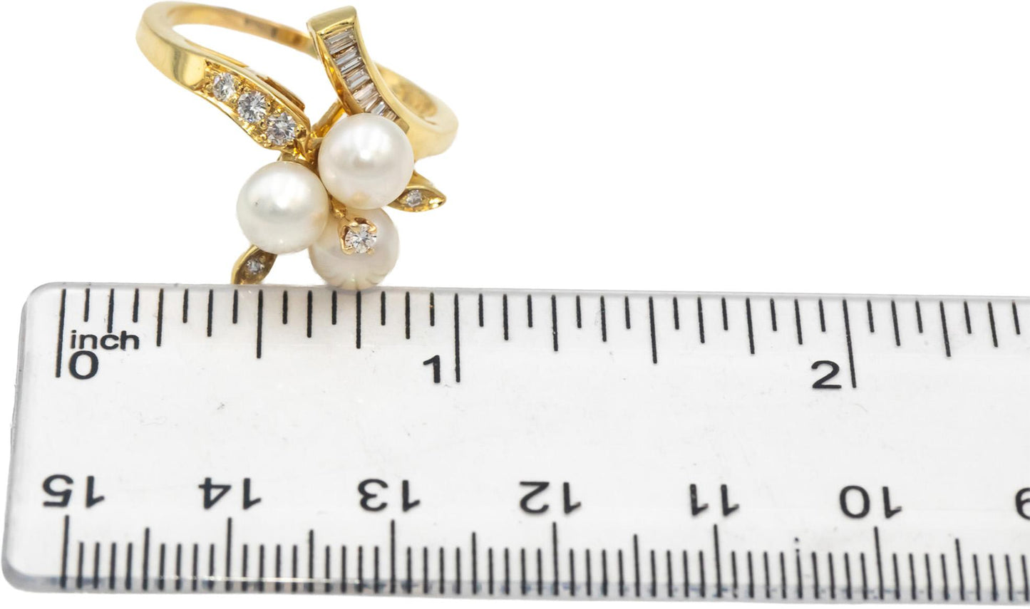 18k Yellow Gold VS Diamond & 6mm Pearl Cocktail Ring 0.25CT Size 9