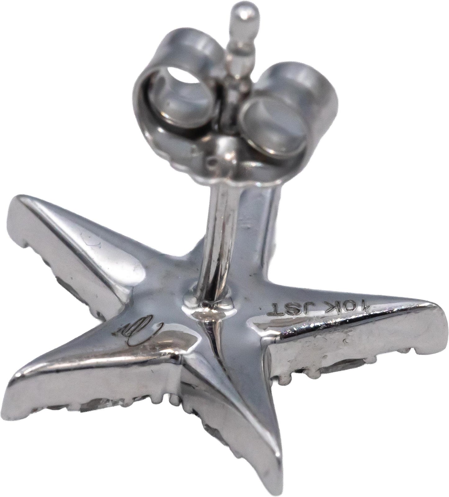 10k White Gold Round & Baguette Cut Diamond Star Cluster Stud Earrings 0.33CT