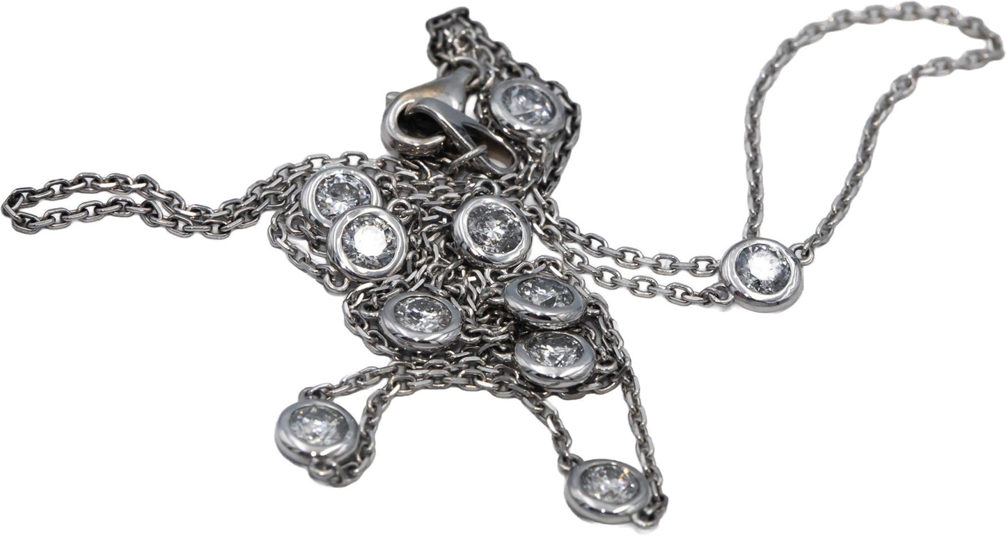 14k White Gold Round Bezel Set Diamond By The Yard Necklace Chain 1.53CT