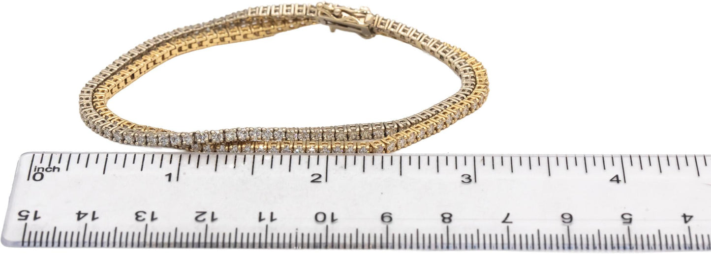 14k Yellow & White Gold VS Round Diamond Double Row Tennis Bracelet 4.65CT