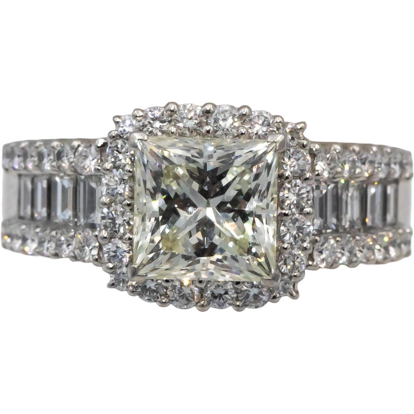 Platinum VS Princess Round Baguette Cut Diamond Ring 3.04CT w/ 2.02CT Center