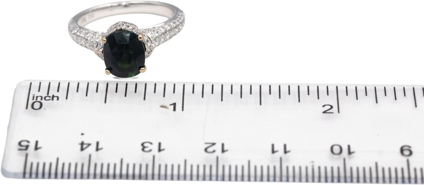 18k White Gold Oval Tourmaline & Round Diamond Cocktail Ring 3.24CT Size 6.5