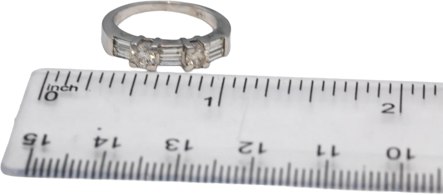 14k White Gold Round & Baguette Cut Diamond Band Ring 0.52CT Size 4.75