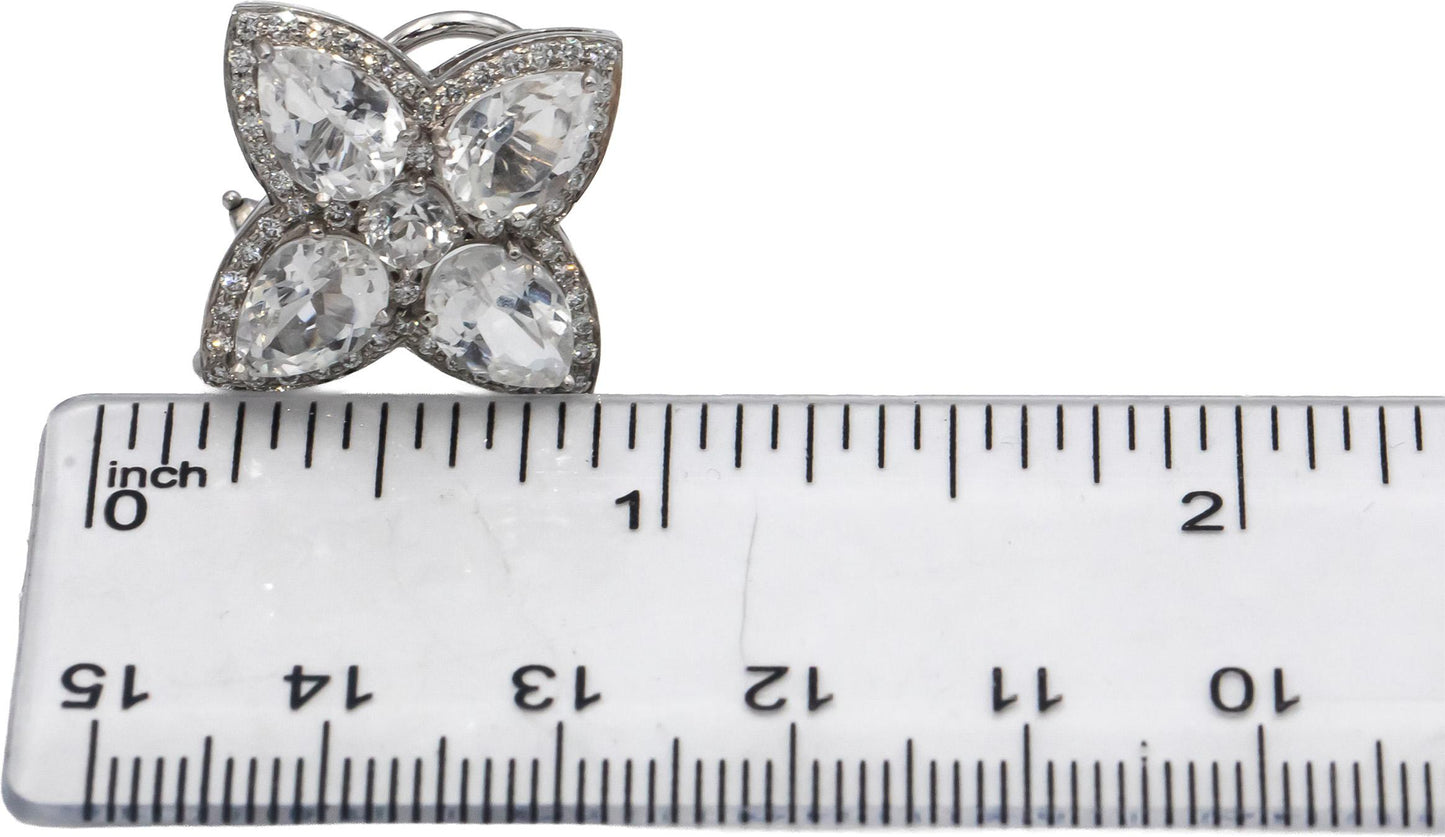 14k White Gold Round Diamond Pear Cut White Topaz Flower Earrings 10.50CTW