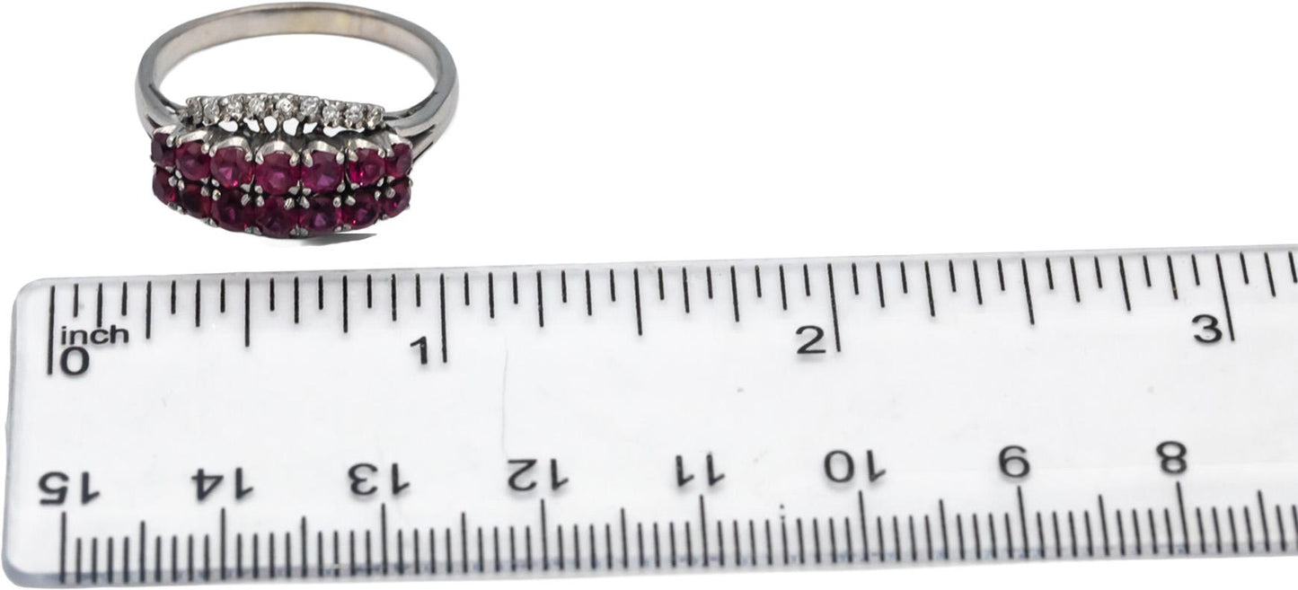 Vintage Antique 18k White Gold Ruby & Diamond Cocktail Ring 1.15CT Size 9.25