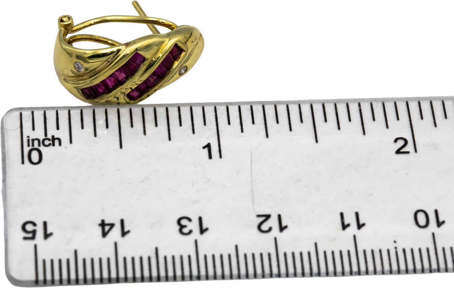 14k Yellow Gold Baguette Cut Ruby Round Diamond Earrings 1.04CTW