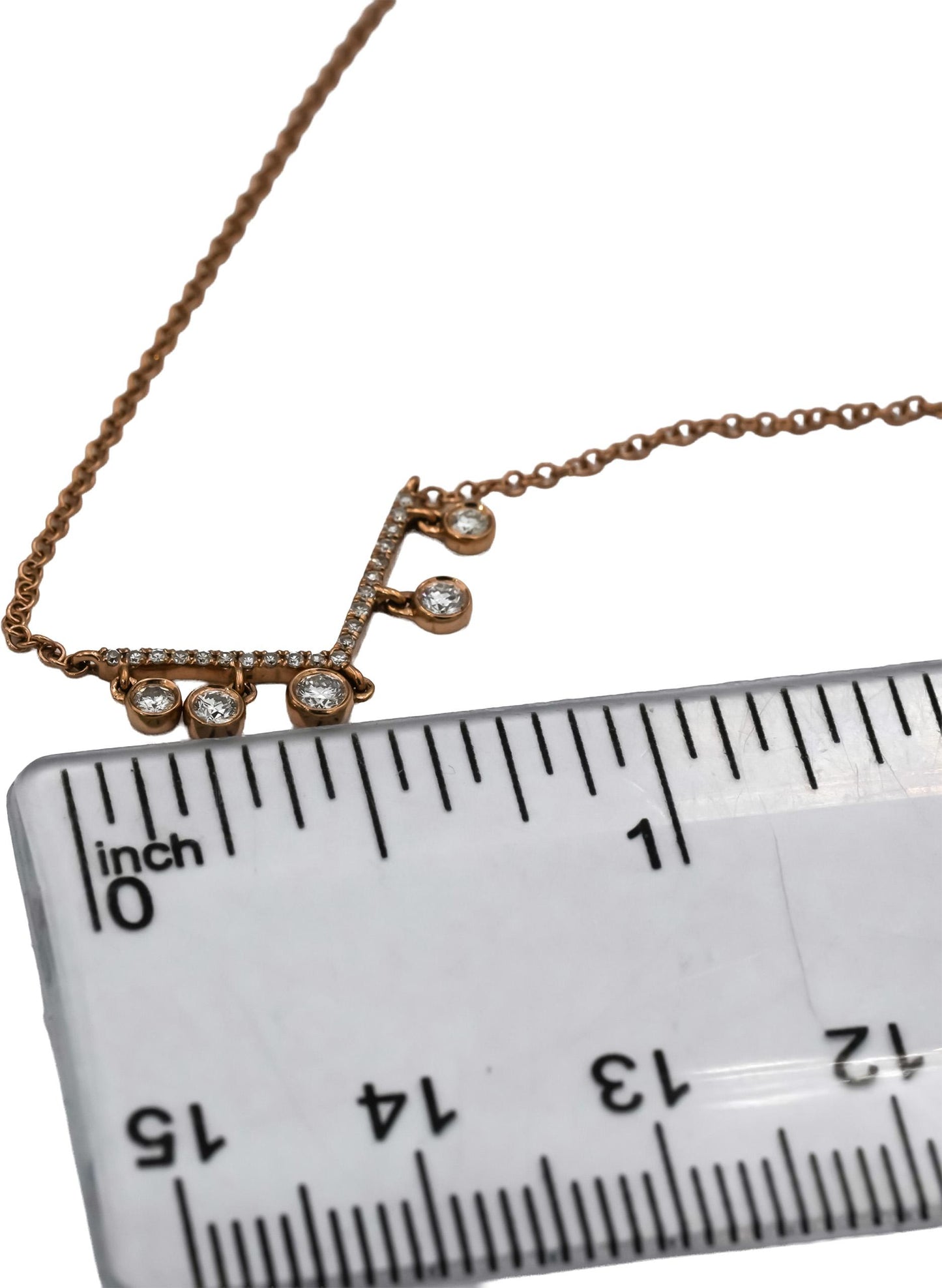 14k Rose Gold Round Diamond Chevron Dangle Pendant Necklace 0.12CT