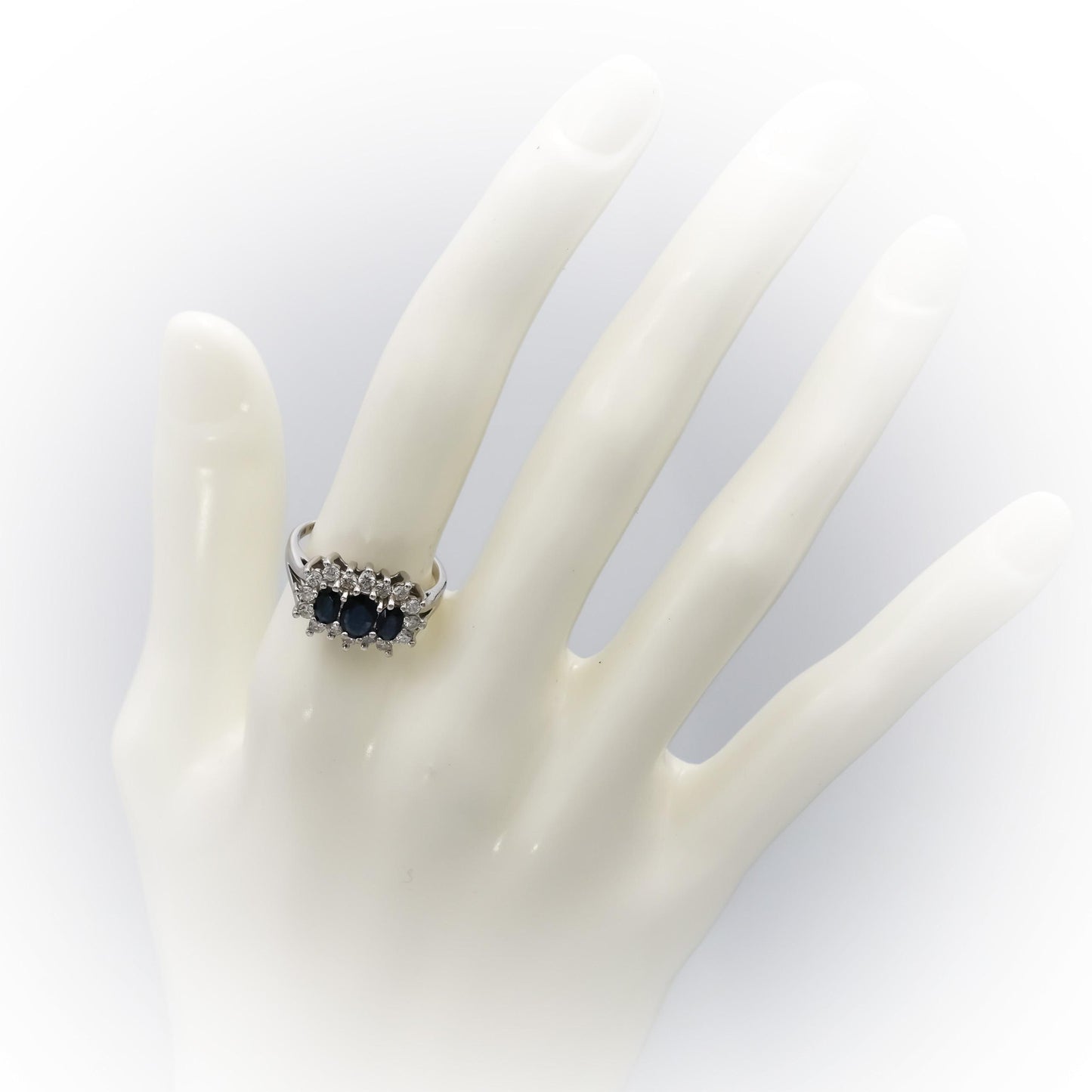 14k White Gold Blue Sapphire and Diamond Cocktail Ring 1.50CT Size 7