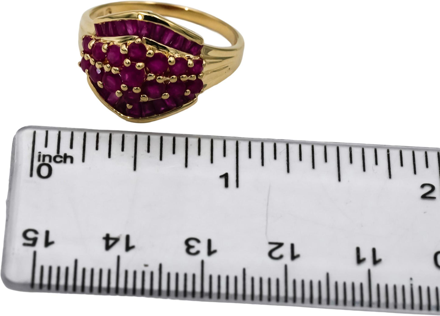 14k Yellow Gold Round and Baguette Cut Ruby Cocktail Ring 1.50CT Size 9.25