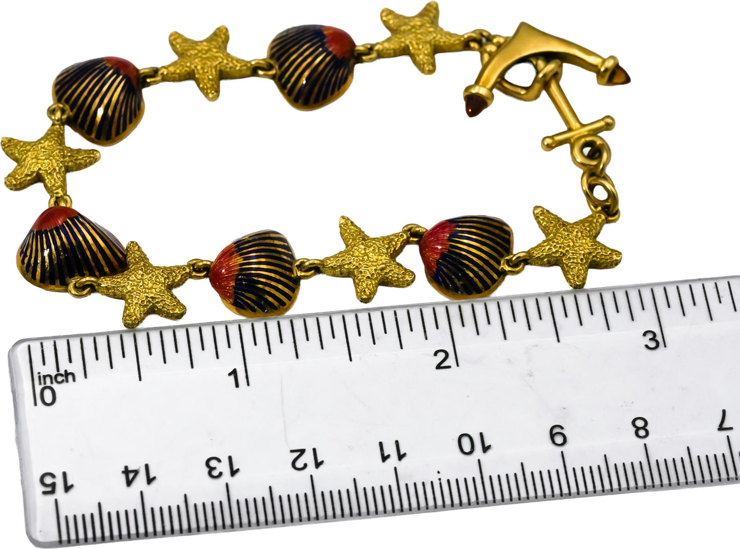 Designer 18k Yellow Gold Enamel Sea Life Nautical Themed Link Bracelet