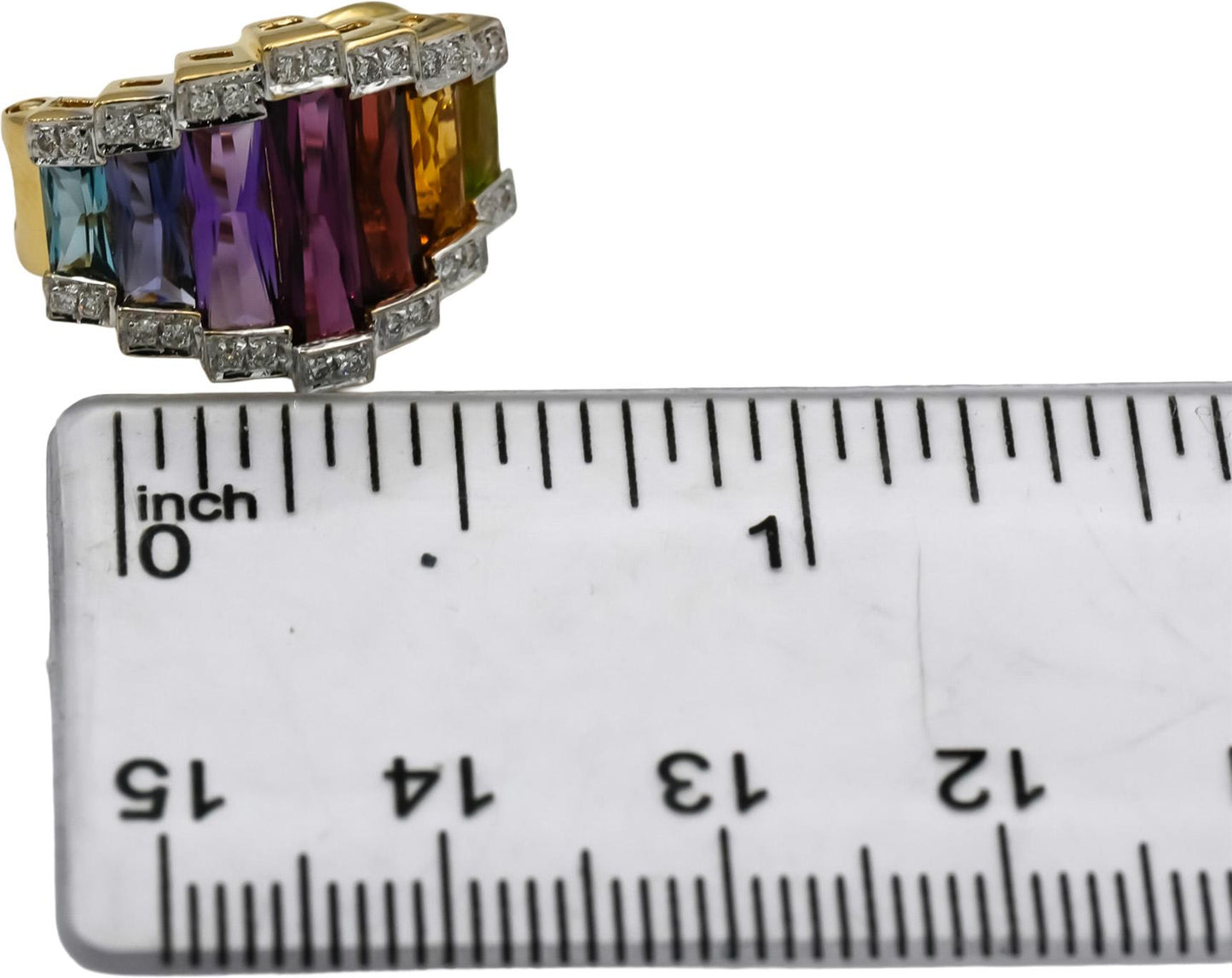BELLARI 18k Yellow Gold Diamond and Rainbow Gemstone Earrings 0.07CT