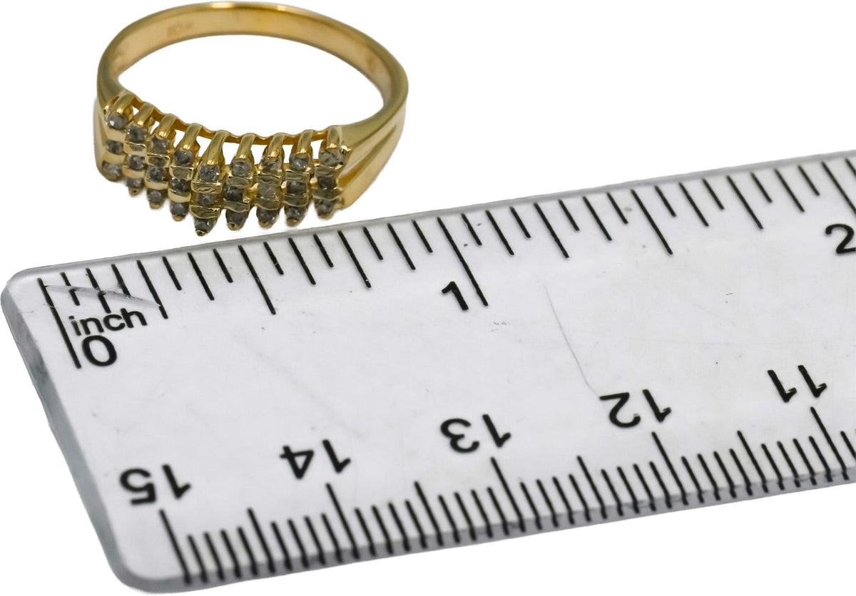10k Yellow Gold Round Diamond Three Row Band Ring 0.25CT Size 6.75