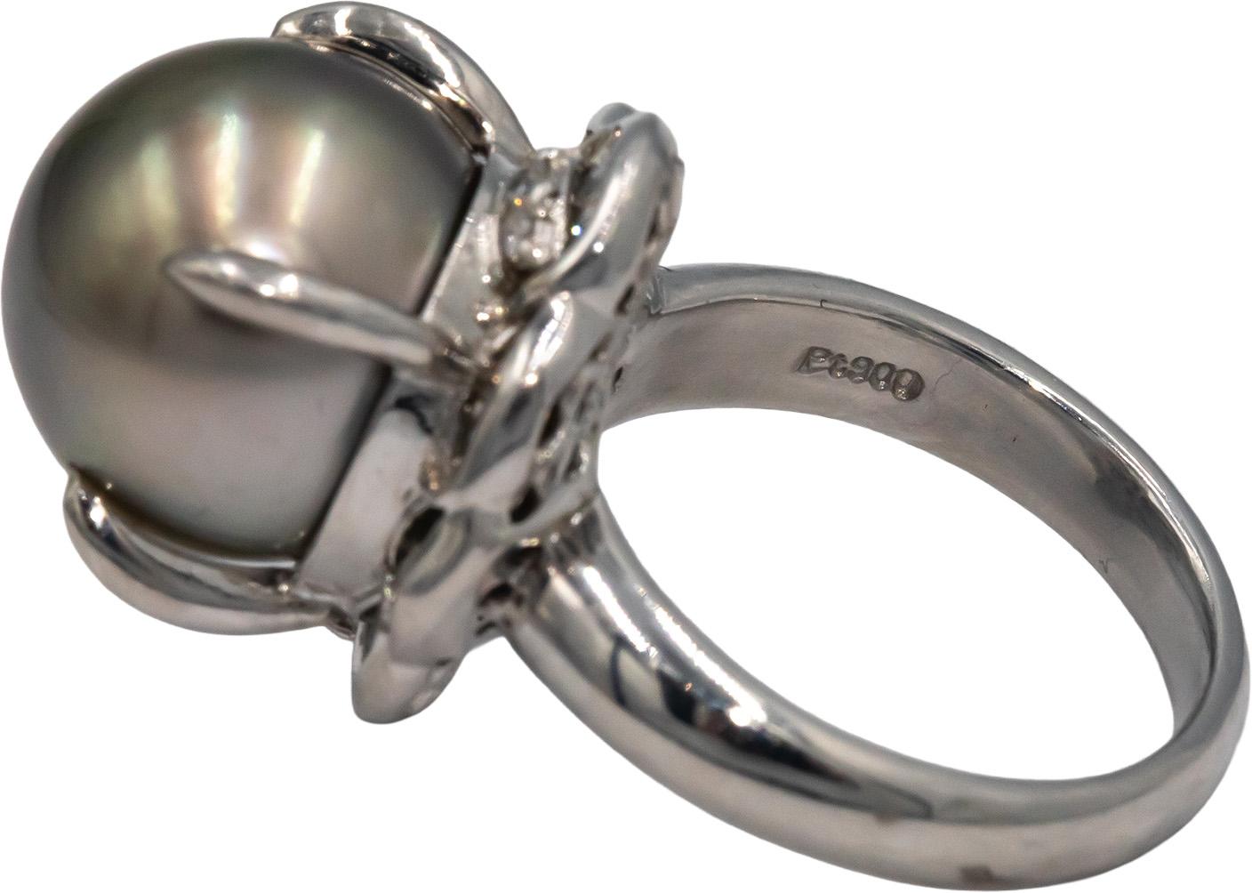 Platinum 0.40CT VS Diamond and 12.5mm Pearl Cocktail Ring size 5.25