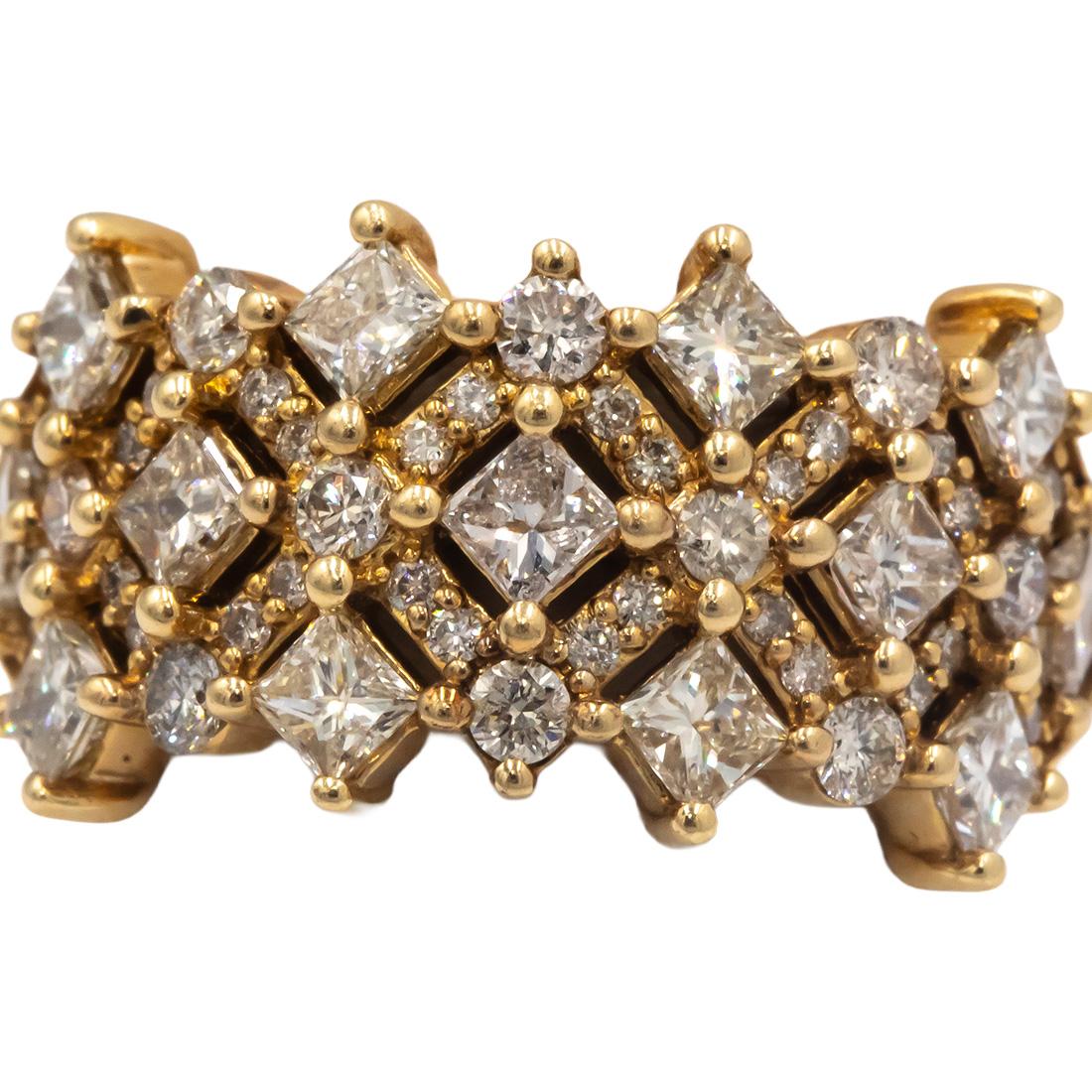 14K Yellow Gold Round & Princess Cut Diamond Wide Band Anniversary Ring 2.0 cts