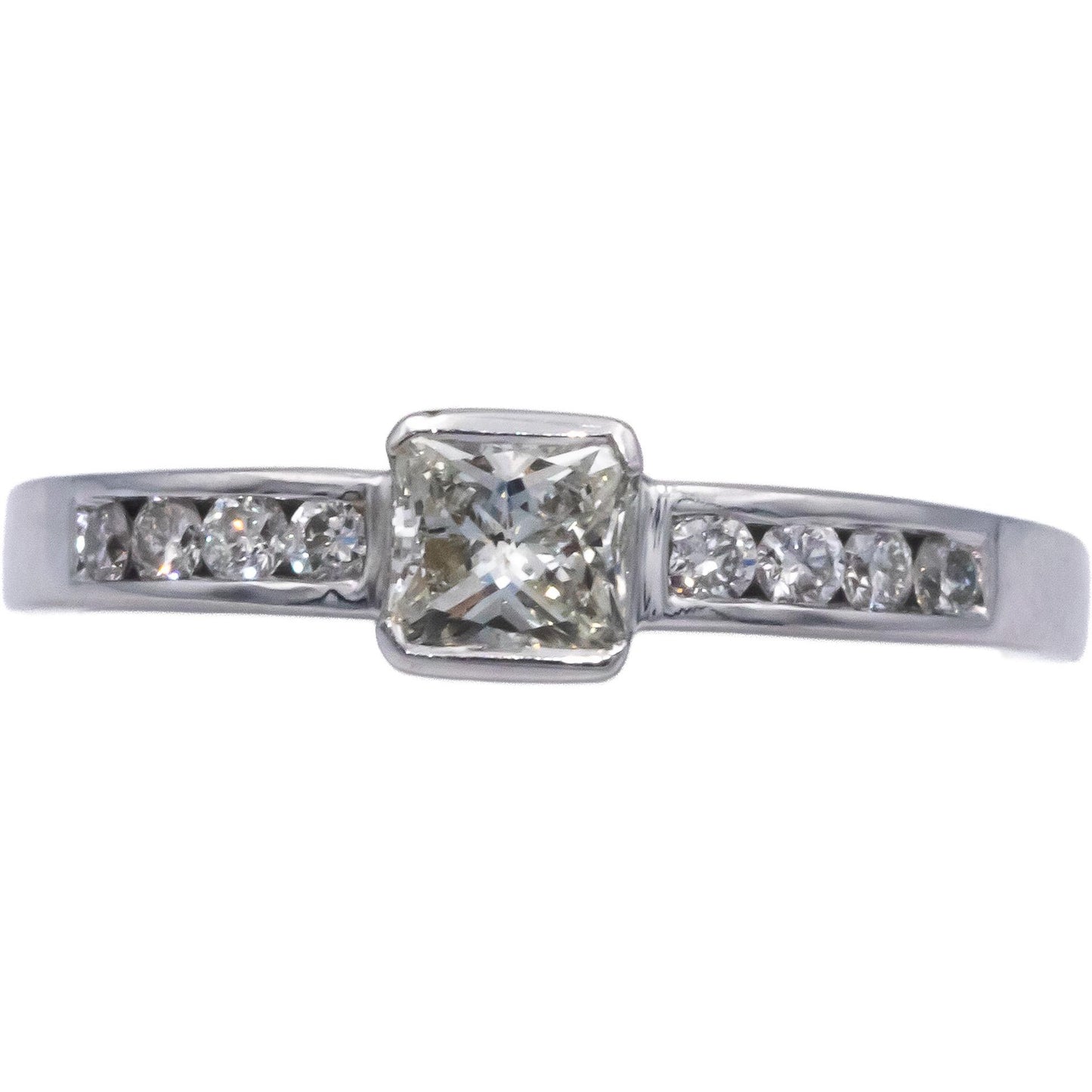 18k White Gold Princess Cut Diamond Engagement Ring 0.65CT w/ 0.50CT Center Sz 7