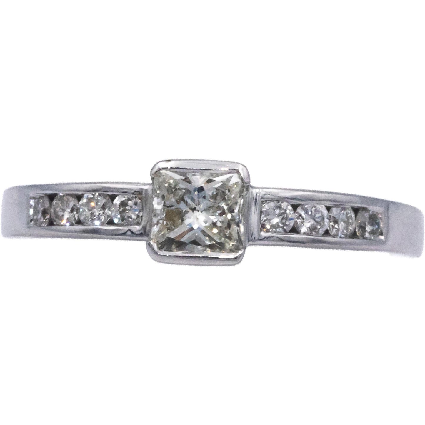 18k White Gold 0.65CT Princess Cut Diamond Engagement Ring w/ 0.50CT Center Sz 7