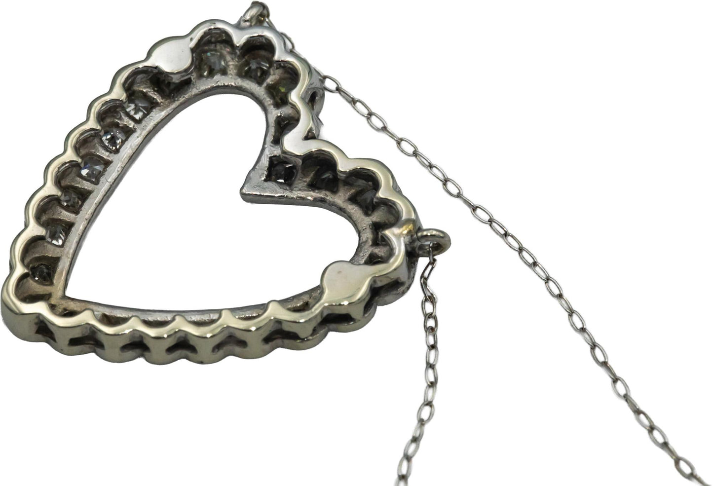 Vintage Antique 14k & 12k White Gold VS Diamond Heart Pendant Necklace 1.25CT