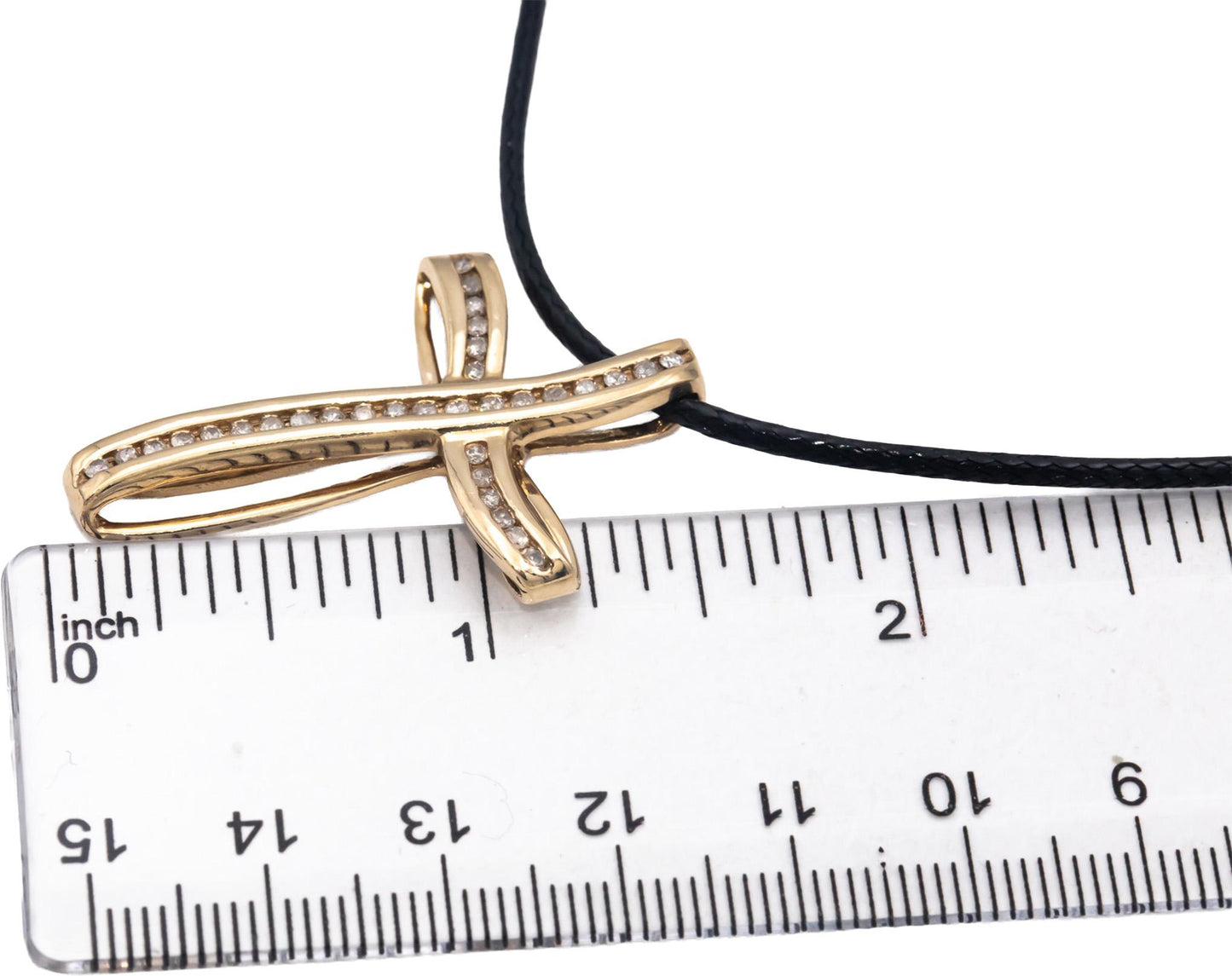 10k Yellow Gold Diamond Cross Crucifix Pendant On Cord Necklace 0.50CT