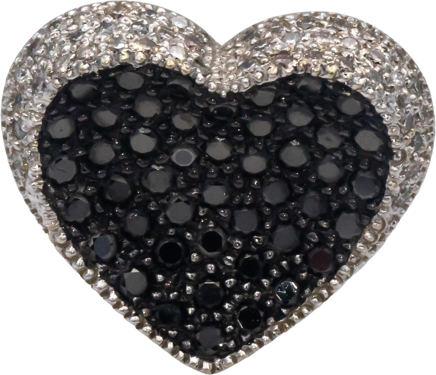 18k White Gold 1.0CT White and Black Diamond Cluster Heart Ring Size 7.25