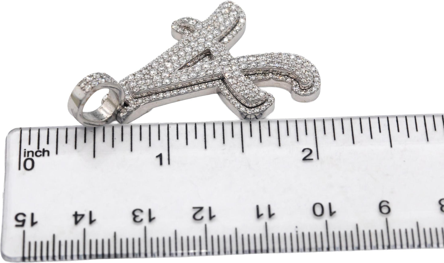 10k White Gold VS Round Cut Diamond Cluster Letter "A" Pendant 2.26CT