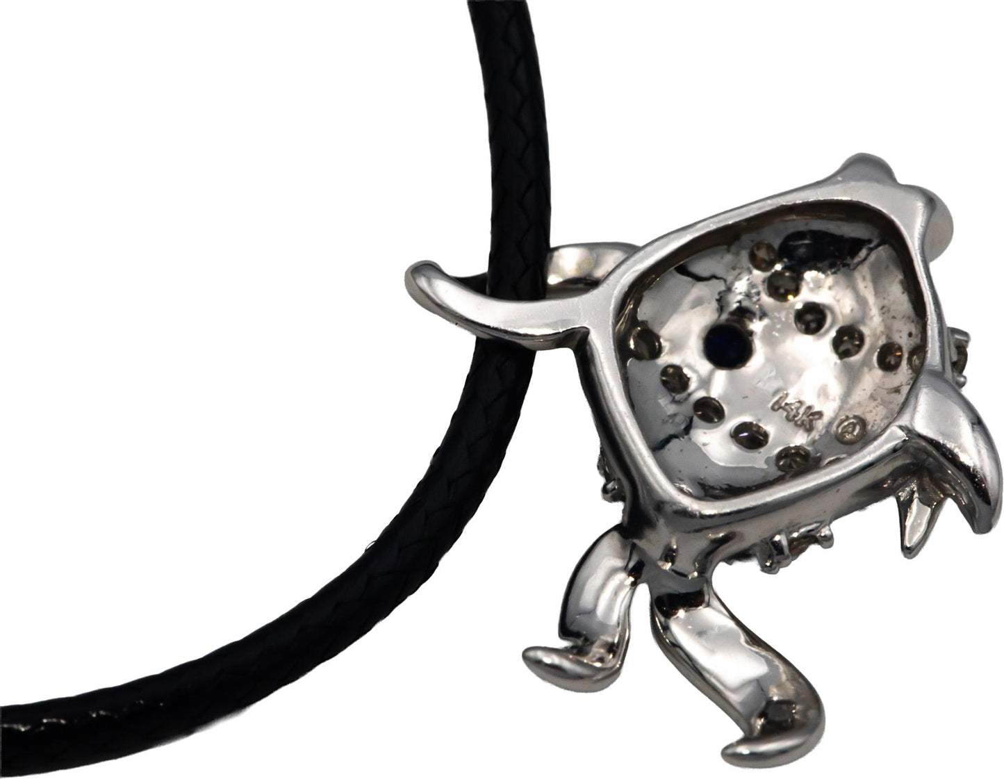 14k White Gold 0.20CT Diamond Tropical Fish Pendant Necklace w/ Sapphire Eye