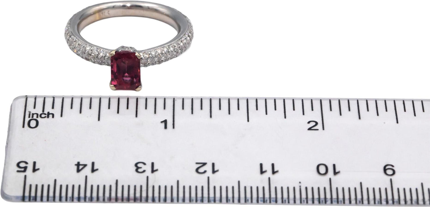 18k White Gold 1.63CT Diamond and Pink Tourmaline Ring Size 7.5